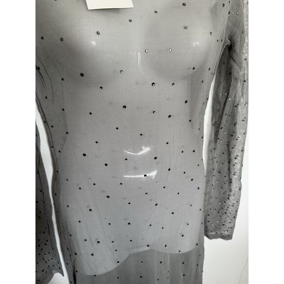 ZARA Semi Sheer Long Knit Maxi Dress Small Rhinestone Gray Womens Coverup NWT - Picture 6 of 10